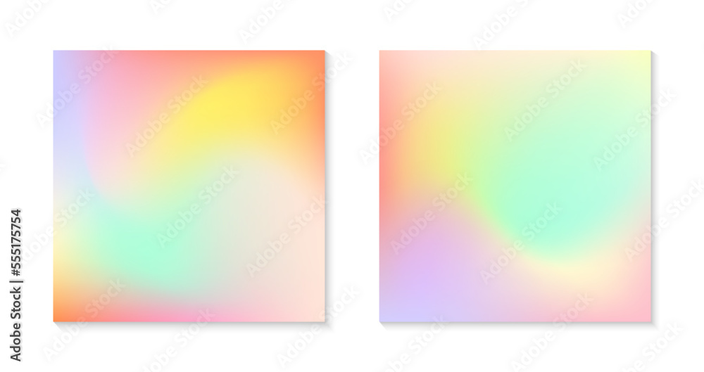 Vector set of mesh gradient backgrounds in soft pastel colors.California sunset mood.Abstract fluid illustrations in y2k aesthetic.Modern templates for banners,branding design,social media,covers.