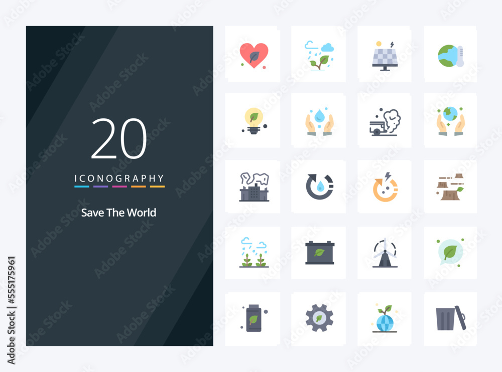 20 Save The World Flat Color icon for presentation