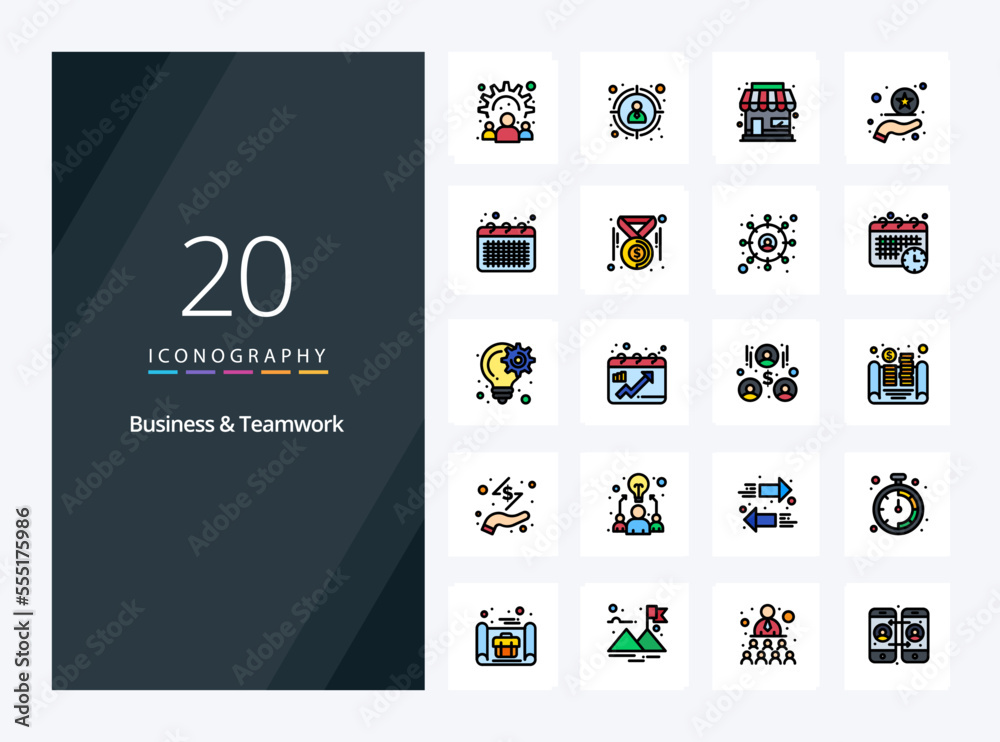 20 Business And Teamwork line Filled icon for presentation