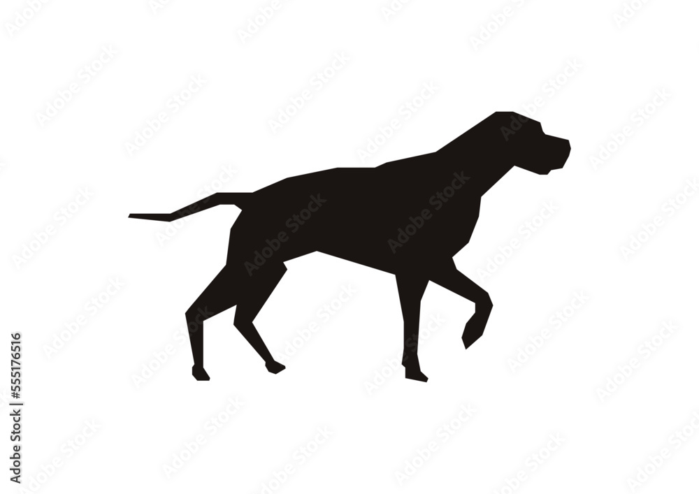 vector silhouette of a prowling dog in black and white