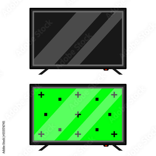 TV screen. Vector flat illustration of TV screens labeled for chroma key. Minimalistic icon in cartoon style. Film industry, television. Green screen for video.