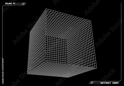 Abstract 3d wireframe shape or basic element with open edge. Science and technology geometric abstraction with deformed shape.