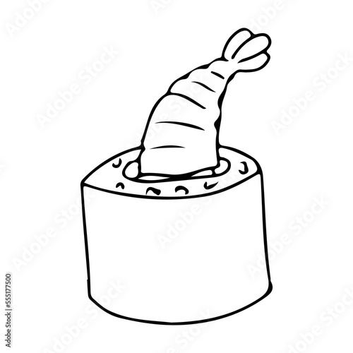 Sushi with seafood or fish. Makizushi or Futumaki. Asian cuisine. Vector illustration isolated on white background