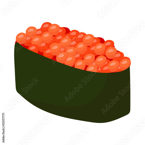 Sushi with seafood. Gunkan maki with red caviar. Asian cuisine. Vector illustration isolated on white background