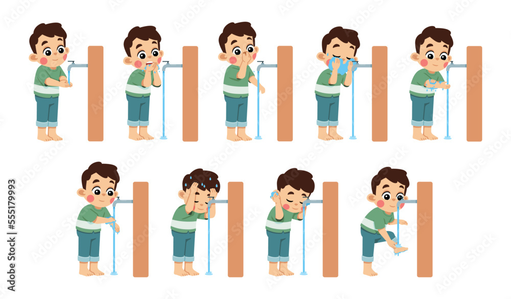 Kid Performing Wudu Islamic Ablution Step by Step Kid Performing Wudu Islamic Ablution Step by Step