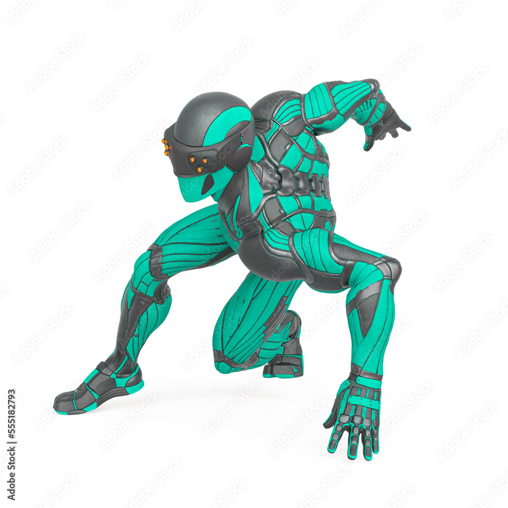 Obraz premium super hero is doing a dynamic comic pose in an exosuit