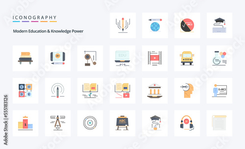 25 Modern Education And Knowledge Power Flat color icon pack