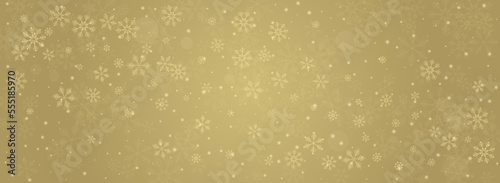 White Snowfall Vector Panoramic Gold Background.