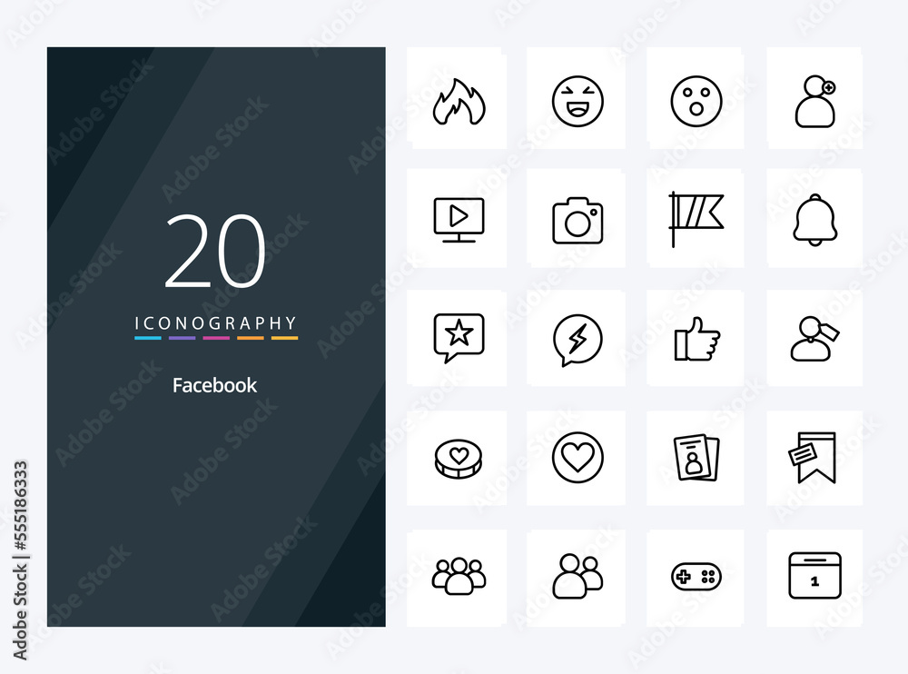 20 Facebook Outline icon for presentation