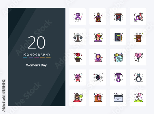 20 Womens Day line Filled icon for presentation