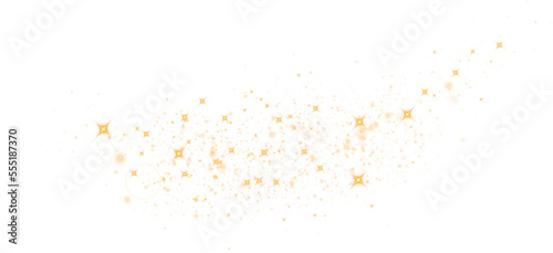Dust is yellow. Yellow sparks and golden stars shine with special light. Christmas light effect. Sparkling magical dust particles