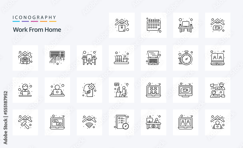 25 Work From Home Line icon pack