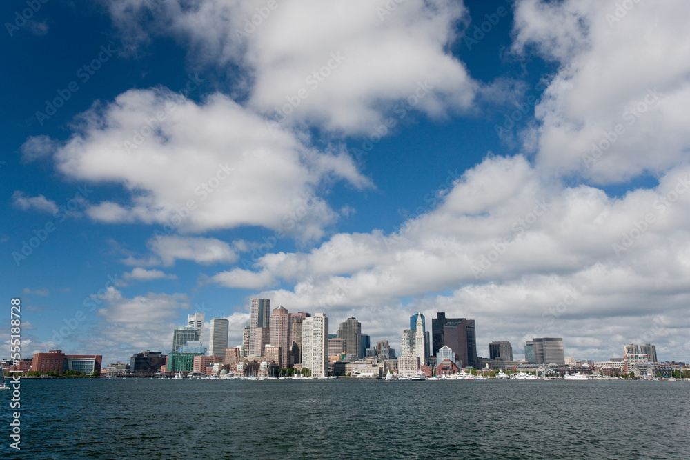 Bay with city skyline in the background, Boston, Suffolk County, Massachusetts, USA Bay with city skyline in the background, Boston, Suffolk County, Massachusetts, USA