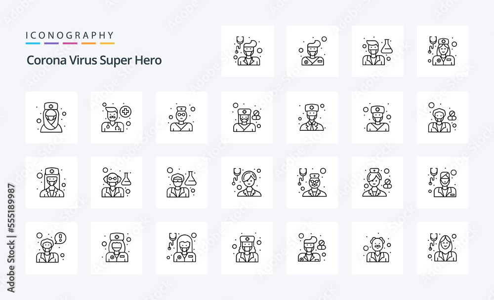 25 Corona Virus Super Hero Line icon pack