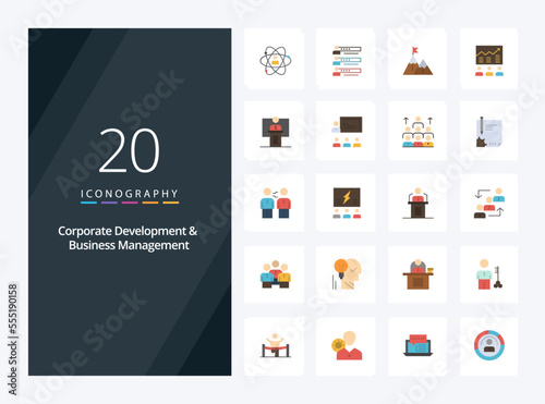 20 Corporate Development And Business Management Flat Color icon for presentation