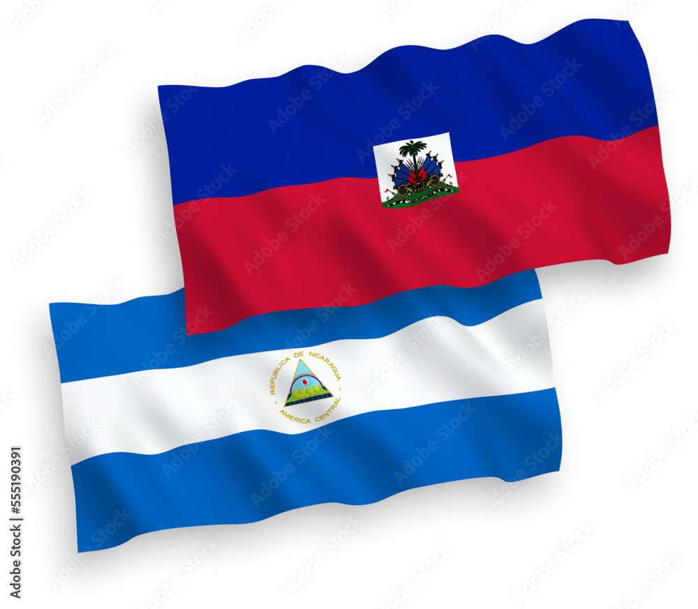 Flags of Nicaragua and Republic of Haiti on a white background Flags of Nicaragua and Republic of Haiti on a white background