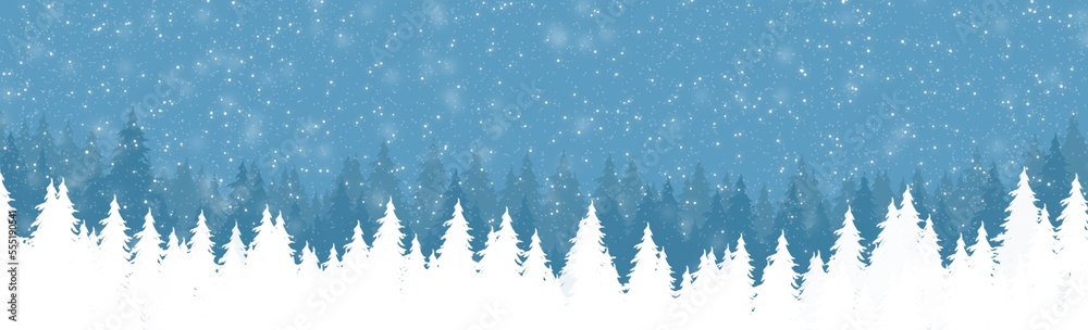 Abstract background with christmas tree and snowflakes on blue color  background ,  illustration for concept design