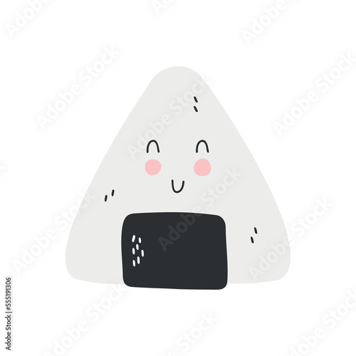 Cute japanese sushi onigiri in hand drawn style. Asian food for restaurants menu