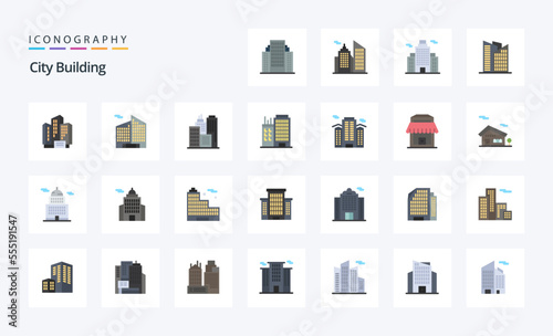 25 City Building Flat color icon pack