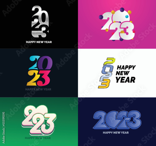 Big Set of 2023 Happy New Year logo text design 2023 number design template