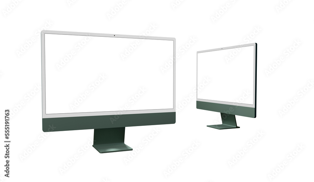 Computer display with white blank screen. Front view. Isolated on white background. 3D illustration. Computer display with white blank screen. Front view. Isolated on white background. 3D illustration.