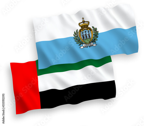 Flags of San Marino and United Arab Emirates on a white background