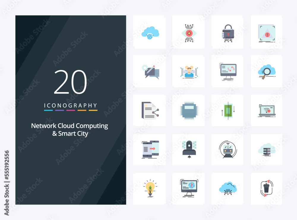 20 Network Cloud Computing And Smart City Flat Color icon for presentation
