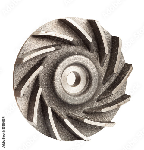 Fotografia Front view of the new impeller and fan blades on white isolated.