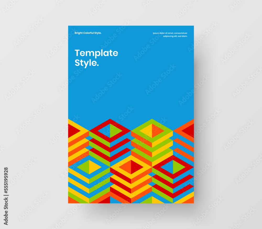 Trendy corporate cover A4 design vector layout. Multicolored geometric tiles front page illustration.