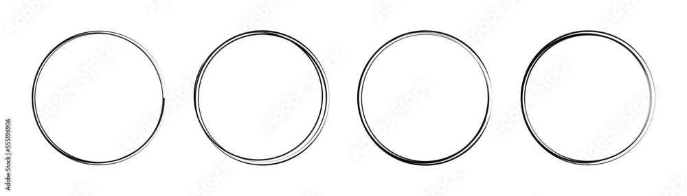 Collection of hand-drawn circle lines. Black brush stroke frame for text space. Vector, 2023 Collection of hand-drawn circle lines. Black brush stroke frame for text space. Vector, 2023