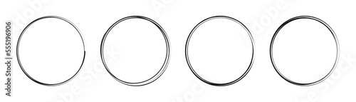 Collection of hand-drawn circle lines. Black brush stroke frame for text space. Vector, 2023