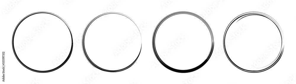 Collection of hand-drawn circle lines. Black brush stroke frame for text space. Vector