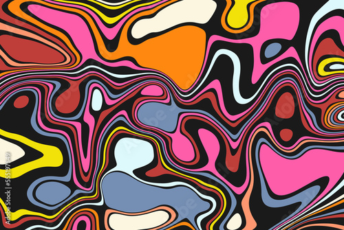 Bright multicolored abstract blot texture design. Modern art of optical illusions. Background with smooth spots and lines for poster, flyer, fabric print and presentation