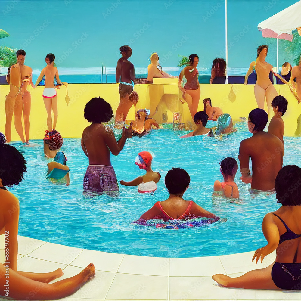 summer pool party, surreal art summer pool party, surreal art