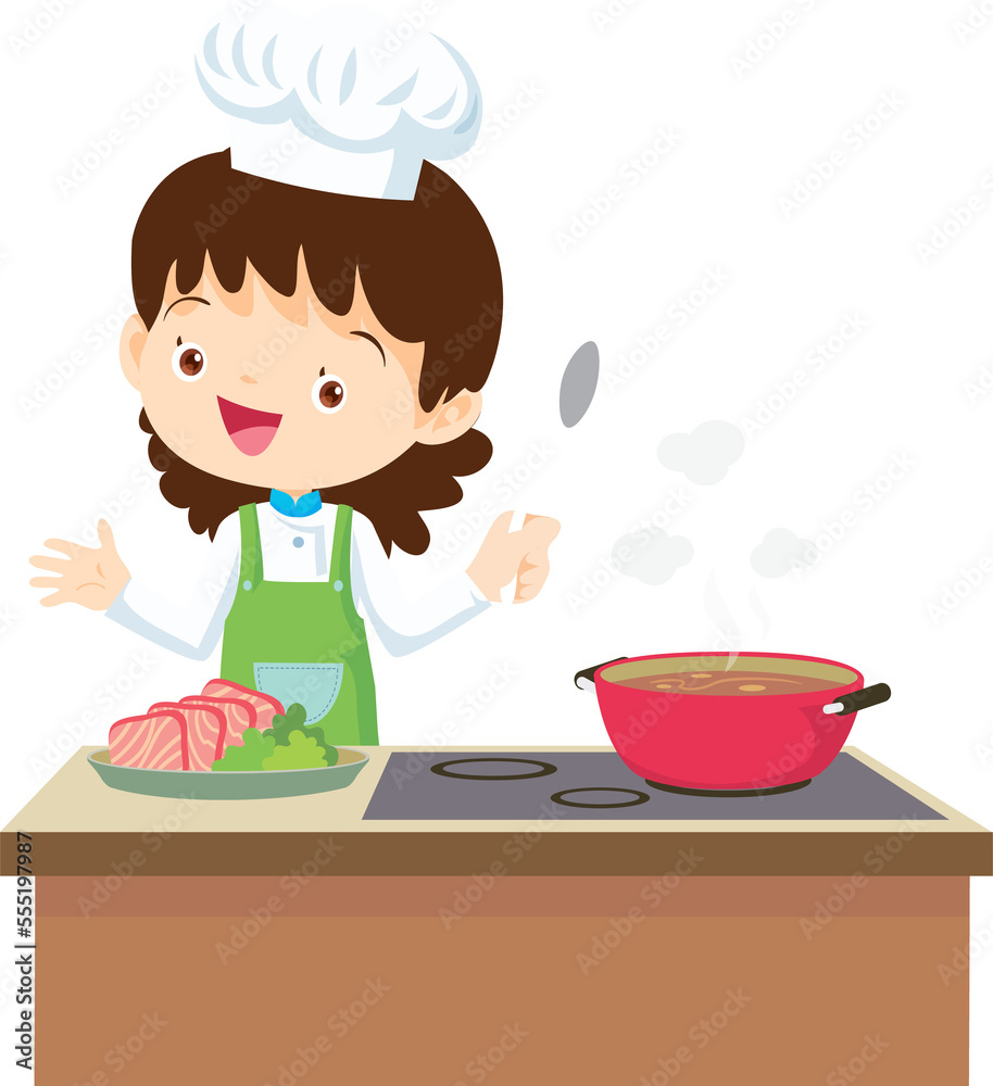 Cooking children girl Little kid making delicious food professional chef Cooking children girl Little kid making delicious food professional chef