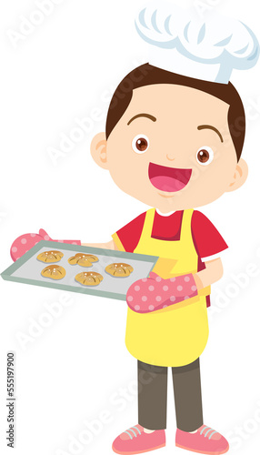 Cooking children boy Little kids making delicious food professional chef