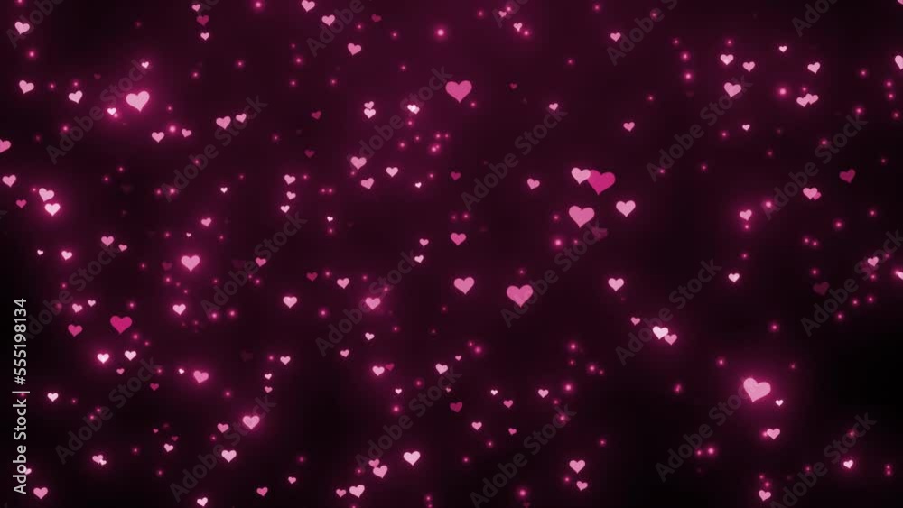 Abstract Romantic Pink Heart Animation Background. Glowing Heart Flying  Romantic Heart Background. Heart Shape Floating Bg, Anniversary And Valentine Day Background,