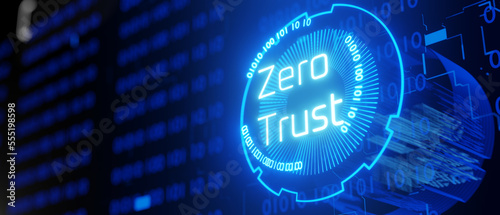 Hologram with the inscription zero trust. Zero trust security model. Secure network. 3d render.