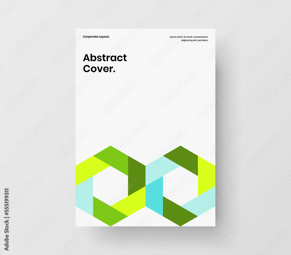 Unique poster A4 vector design illustration. Clean mosaic pattern company brochure concept.