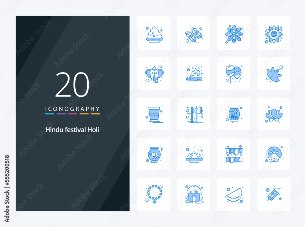 20 Holi Blue Color icon for presentation