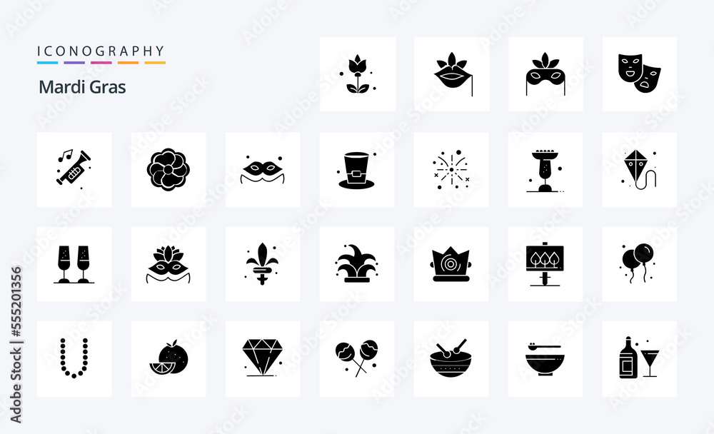 25 Mardi Gras Solid Glyph icon pack