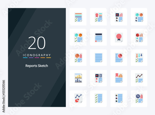 20 Reports Sketch Flat Color icon for presentation