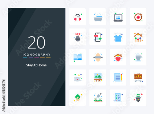 20 Stay At Home Flat Color icon for presentation