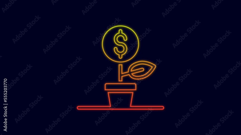 Glowing neon line Dollar plant icon isolated on blue background. Business investment growth concept. Money savings and investment. 4K Video motion graphic animation Glowing neon line Dollar plant icon isolated on blue background. Business investment growth concept. Money savings and investment. 4K Video motion graphic animation