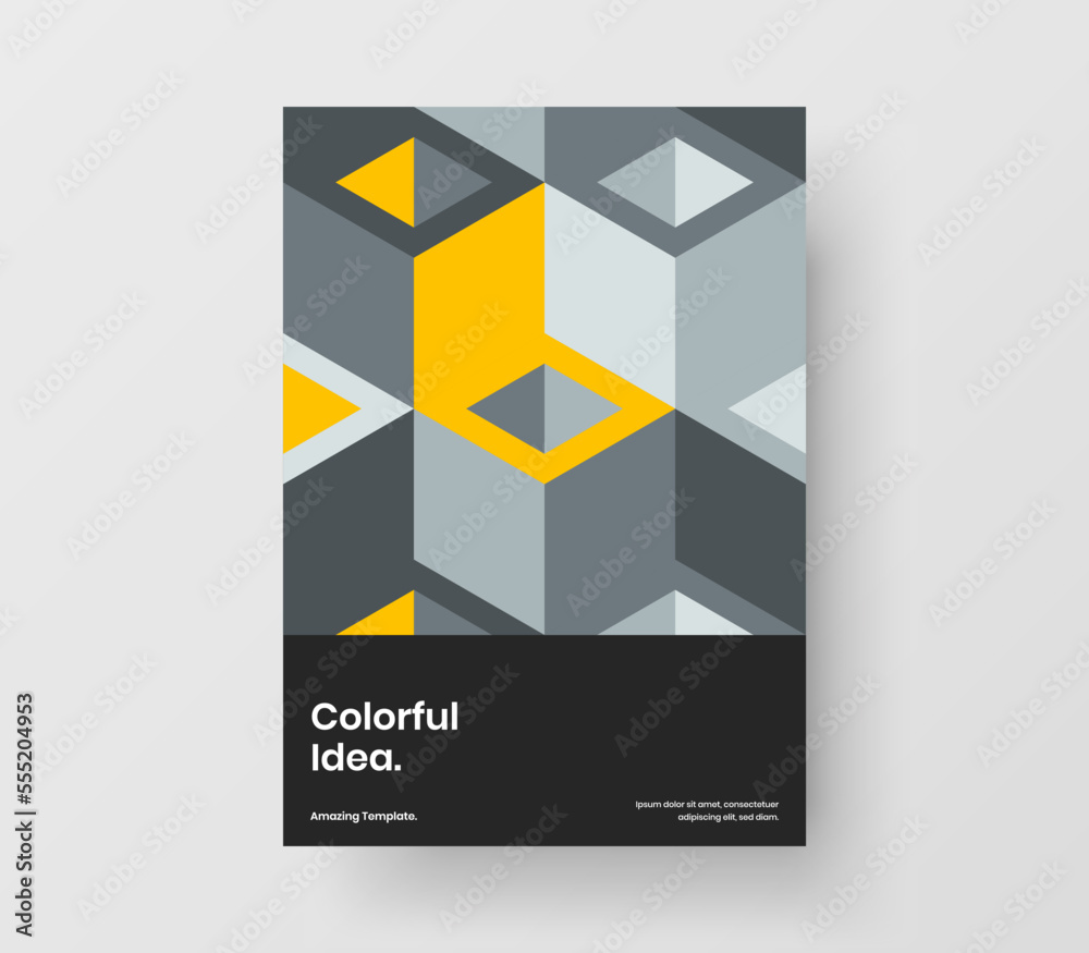 Colorful mosaic pattern book cover illustration. Modern flyer A4 vector design layout.