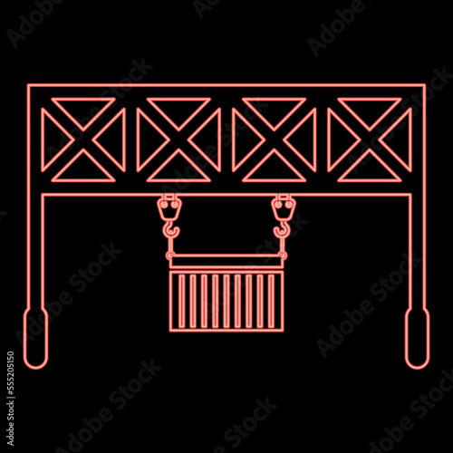Neon port loader Railway crane with cargo container Lifting goods Logistic technology Terminal service icon black color vector illustration flat style image red color vector illustration image flat 