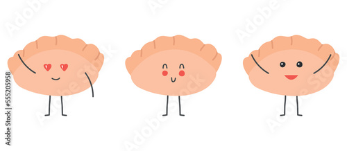Happy gyoza cartoon character emoji vector illustration
