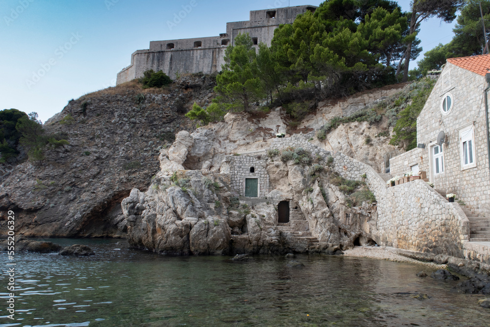 Two old doors in a cliff in a bay in Dubrovnik