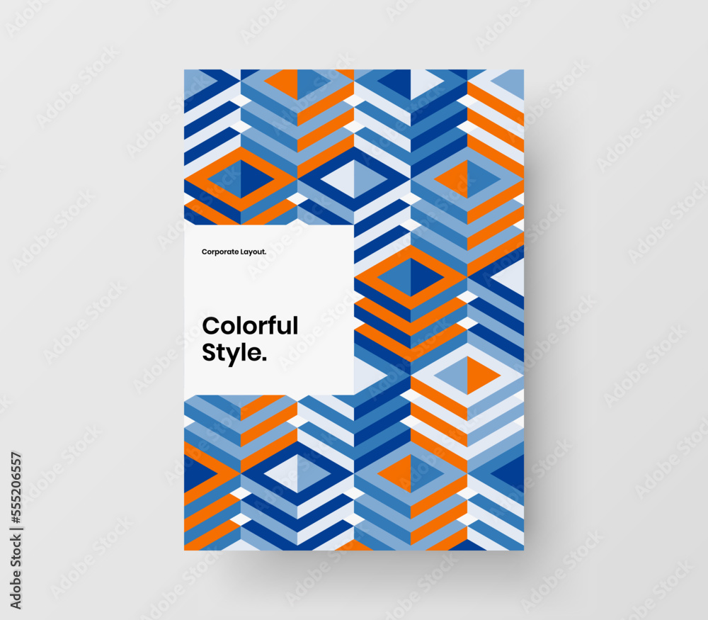 Original corporate cover A4 design vector template. Fresh geometric tiles handbill concept.