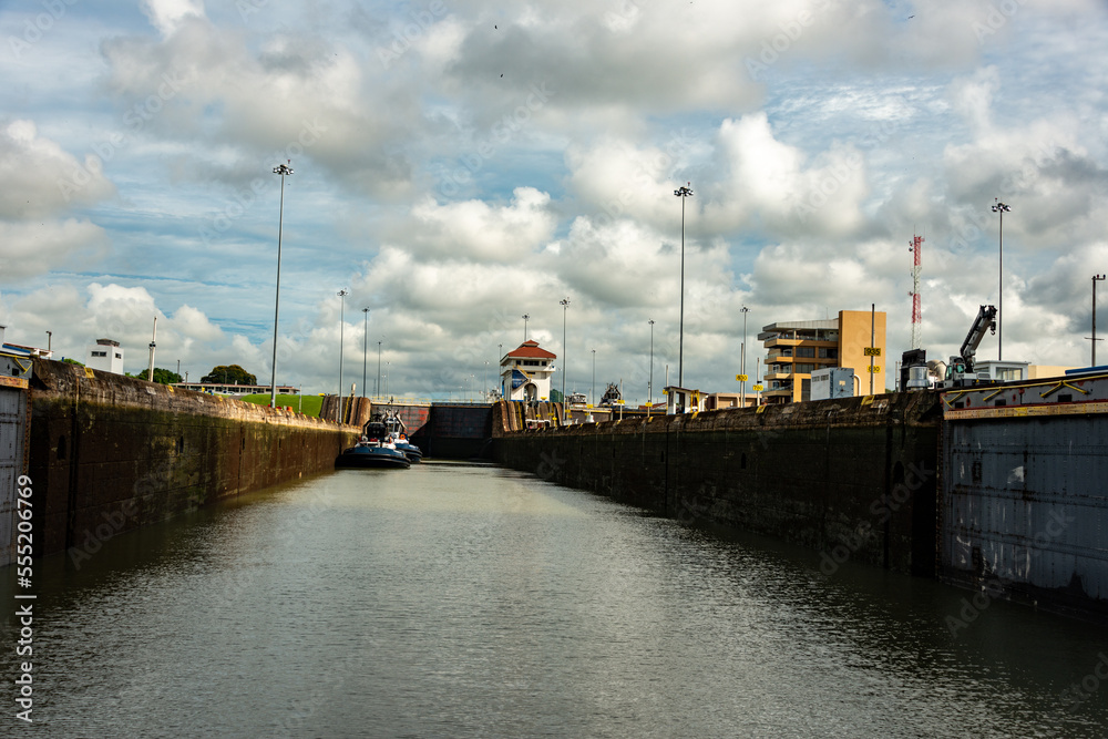 Inside the Miraflores locks on the Panama canal